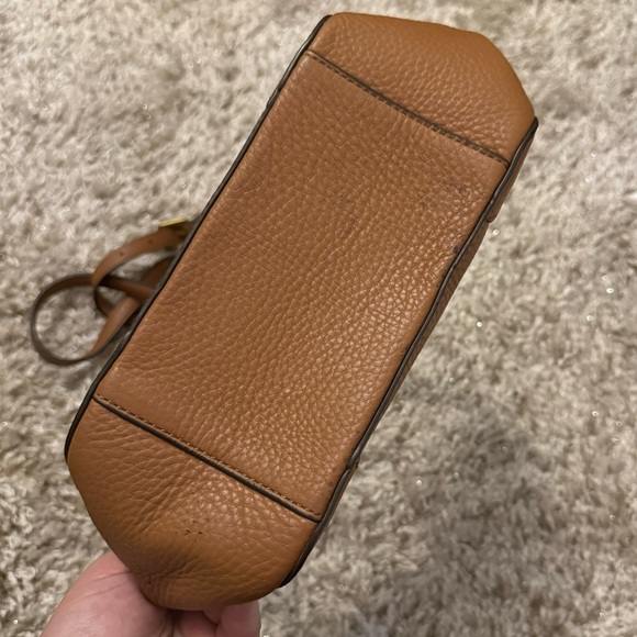 Tory Burch Frances mini crossbody pebbled leather bag cognac tan w/ gold - Picture 9 of 10